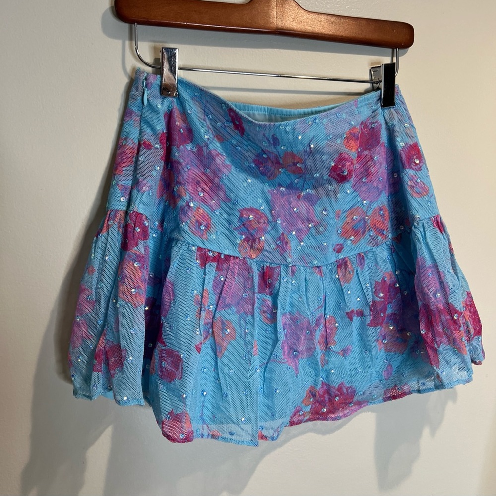 Free People LoveShackFancy Lindona Mesh Tulle Overlay Embellished Mini Skirt 4 - Picture 5 of 7